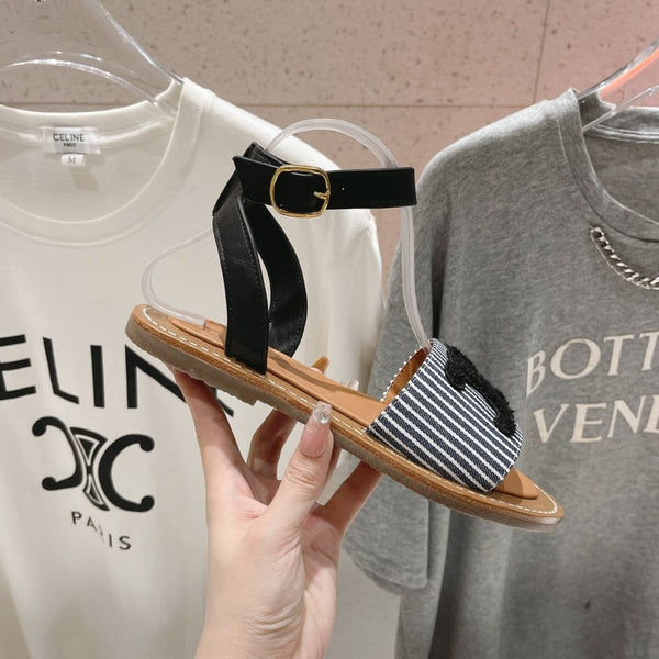 LYMPIA SANDAL IN TRIOMPHE MACCRAMÉ COTTON & CALFSKIN BLACK/NAVY