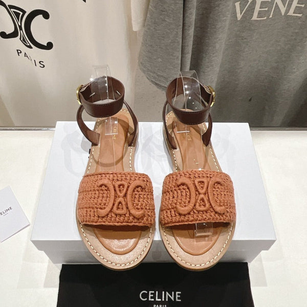 SANDALO LYMPIA IN COTONE MACCRAMÉ TRIOMPHE E PELLE DI VITELLO MARRONE/MARRONE SCURO