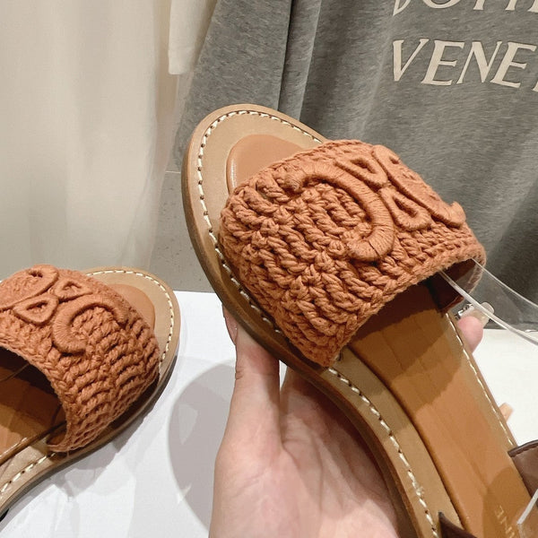 SANDALO LYMPIA IN COTONE MACCRAMÉ TRIOMPHE E PELLE DI VITELLO MARRONE/MARRONE SCURO