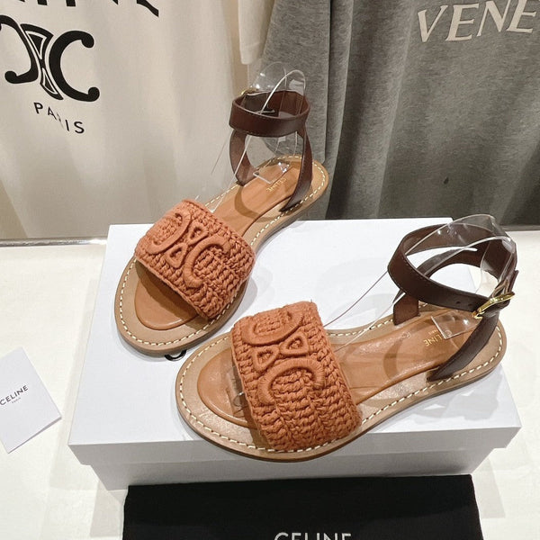 SANDALO LYMPIA IN COTONE MACCRAMÉ TRIOMPHE E PELLE DI VITELLO MARRONE/MARRONE SCURO