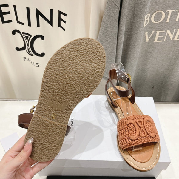 SANDALO LYMPIA IN COTONE MACCRAMÉ TRIOMPHE E PELLE DI VITELLO MARRONE/MARRONE SCURO