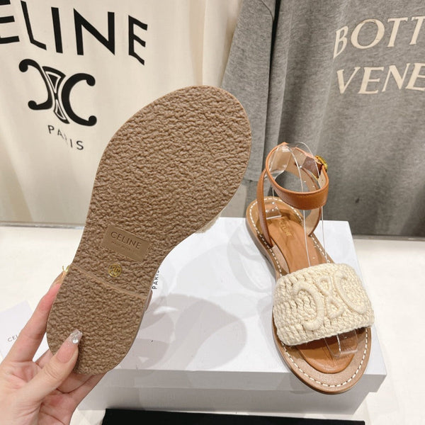 SANDALO LYMPIA IN COTONE TRIOMPHE MACCRAMÉ E VITELLO ECRU TAN