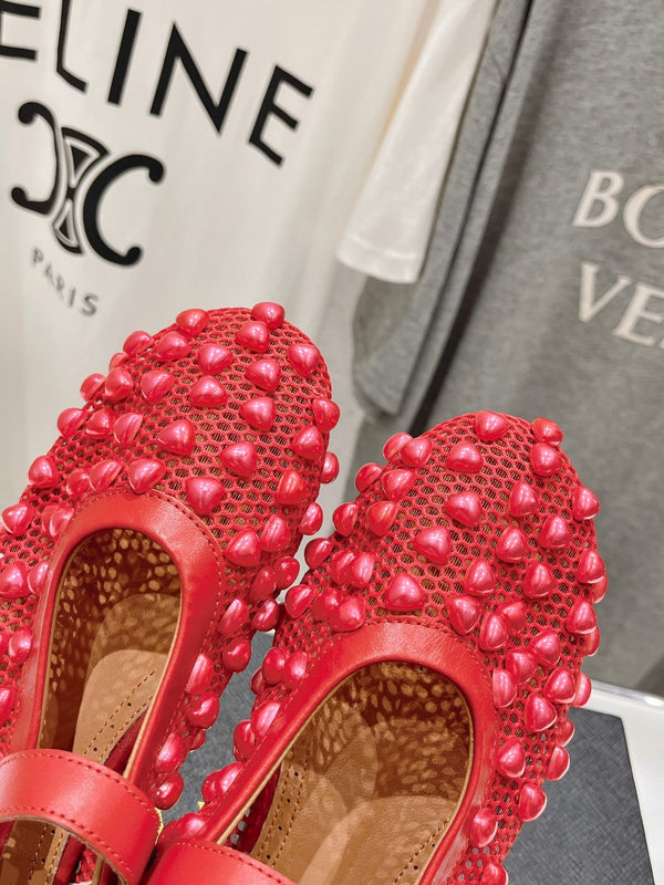 ALAIA PEARL MARY JANE SHOES IN CHERRY RED MESH AND CALFSKIN