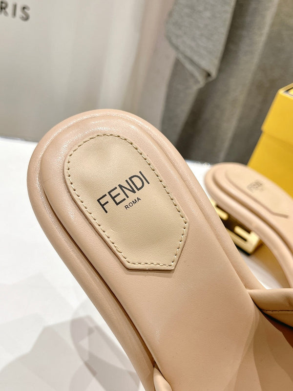 FENDI BAGUETTE MEDIUM-HEEL SANDALS 45 MM IN BISQUE BEIGE CALFSKIN