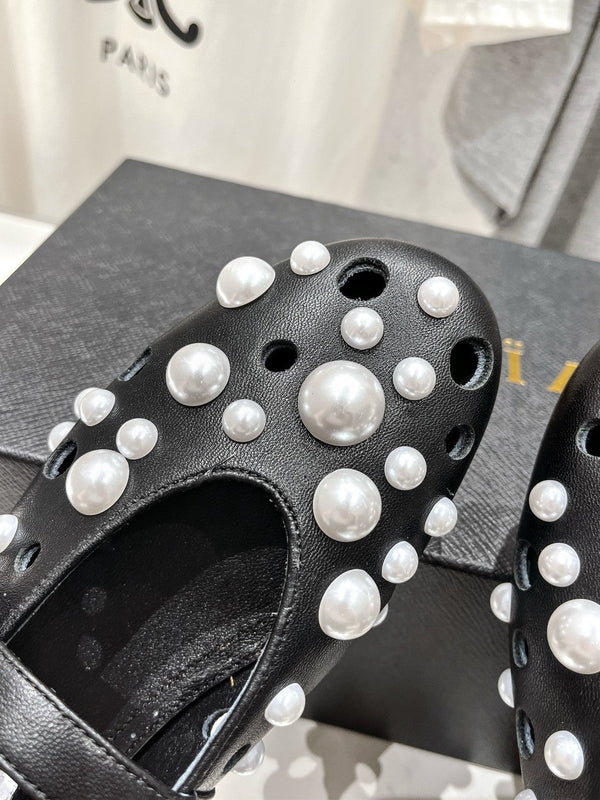 ALAIA PEARL MARY JANE SHOES BLACK MIX WHITE LAMBSKIN