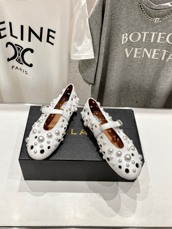 ALAIA PEARL MARY JANE SHOES WHITE LAMBSKIN