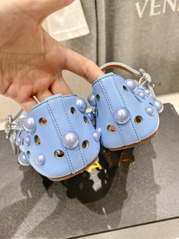 ALAIA PEARL MARY JANE SHOES IN LIGHT BLUE LAMBSKIN