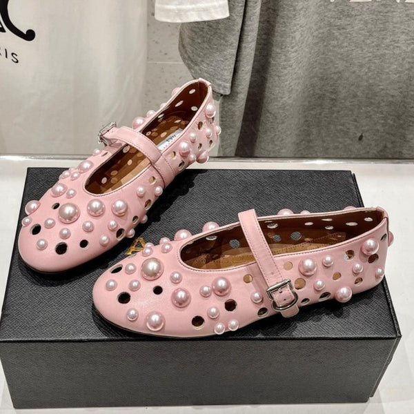 ALAIA PEARL MARY JANE SHOES IN LIGHT PINK LAMBSKIN