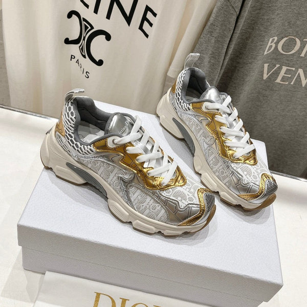 Sneaker CD Vibe in tessuto a rete di poliestere grigio oro e pelle bovina, colore bianco misto