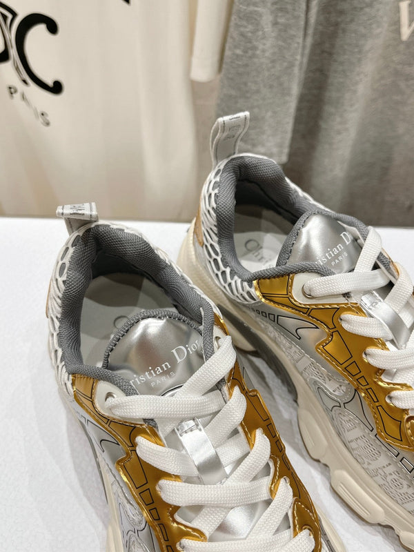 Sneaker CD Vibe in tessuto a rete di poliestere grigio oro e pelle bovina, colore bianco misto