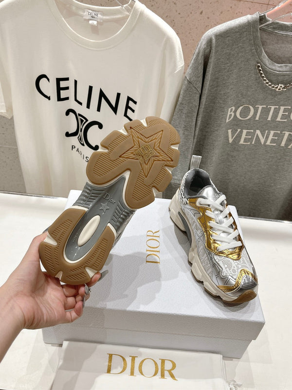 Sneaker CD Vibe in tessuto a rete di poliestere grigio oro e pelle bovina, colore bianco misto