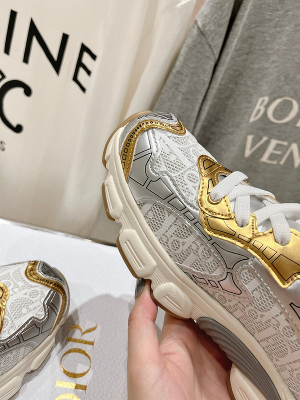 Sneaker CD Vibe in tessuto a rete di poliestere grigio oro e pelle bovina, colore bianco misto