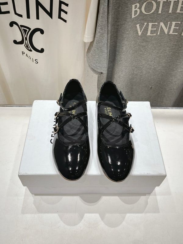Celin Ballerina Triple Strap Black Patent Calfskin
