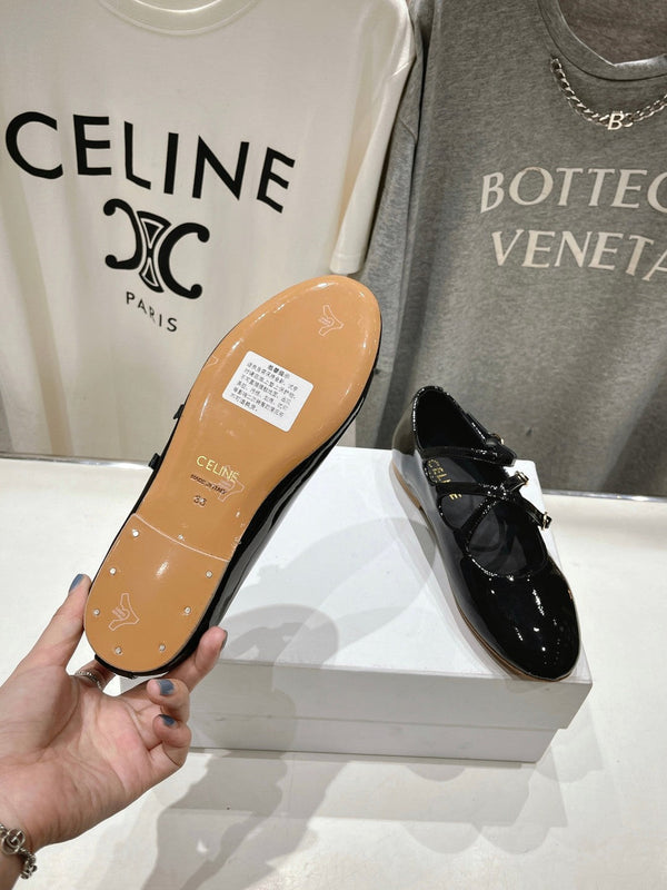 Celin Ballerina Triple Strap Black Patent Calfskin