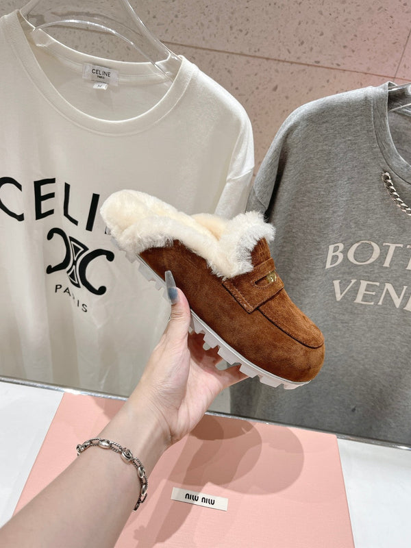 Miu Mule Fodera in lana Camoscio marrone caramello