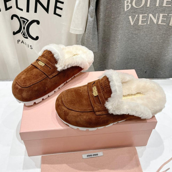 Miu Mule Wool Lining Caramel Brown Suede