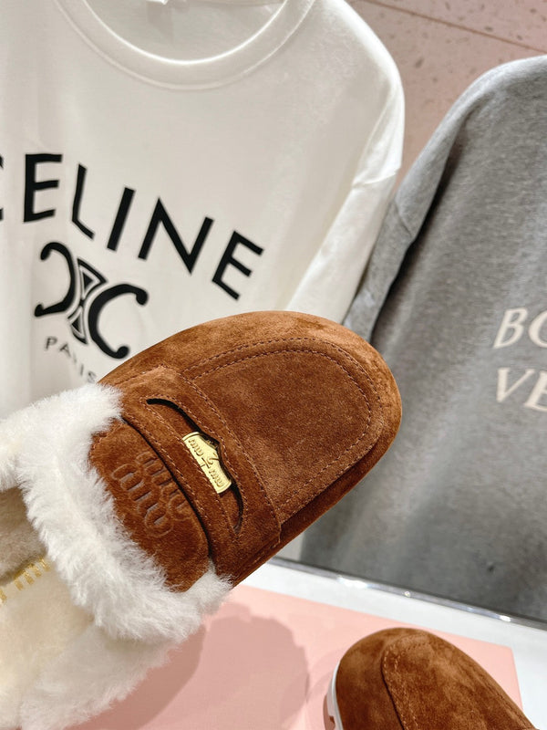 Miu Mule Fodera in lana Camoscio marrone caramello