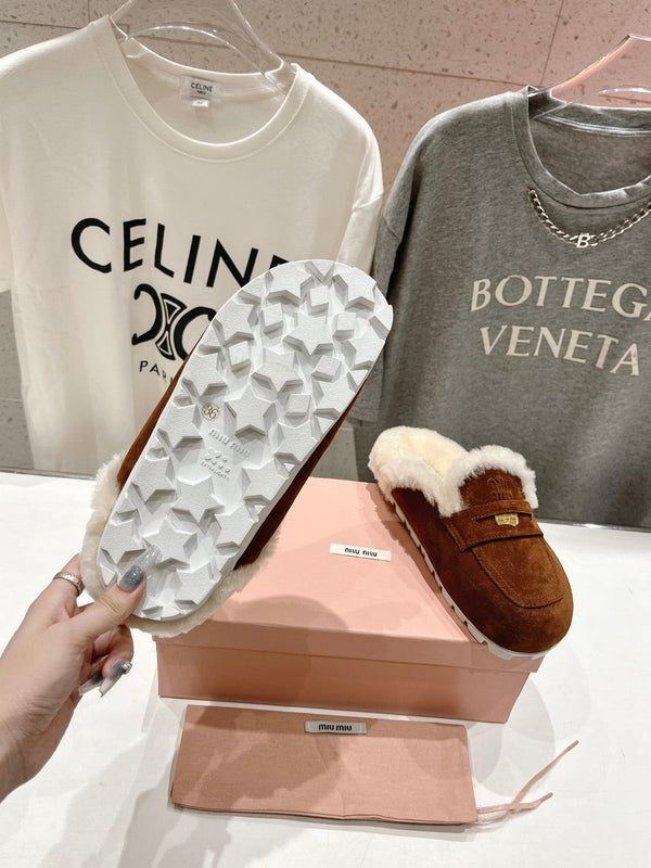 Miu Mule Fodera in lana Camoscio marrone caramello