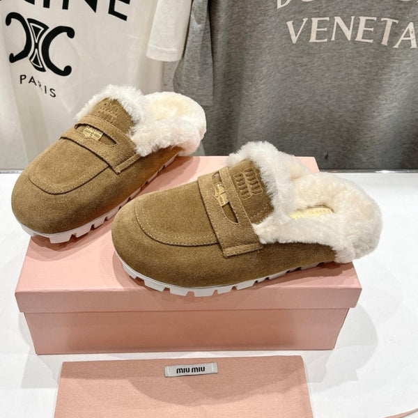 Miu Mule Fodera in lana Camoscio marrone tabacco