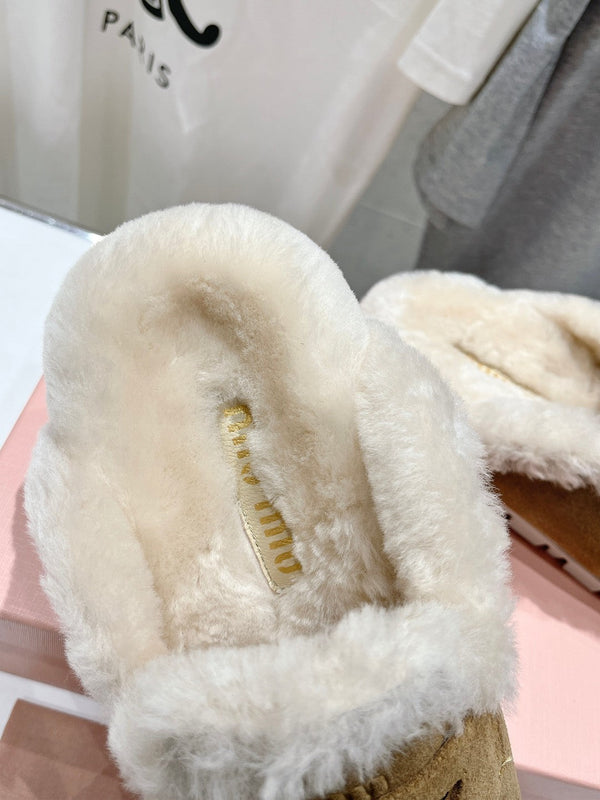 Miu Mule Wool Lining Tobacco Brown Suede