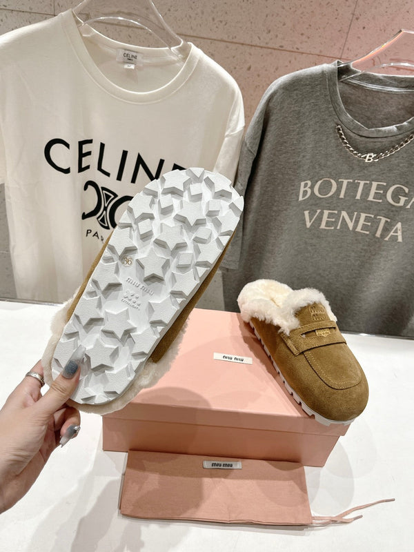 Miu Mule Wool Lining Tobacco Brown Suede