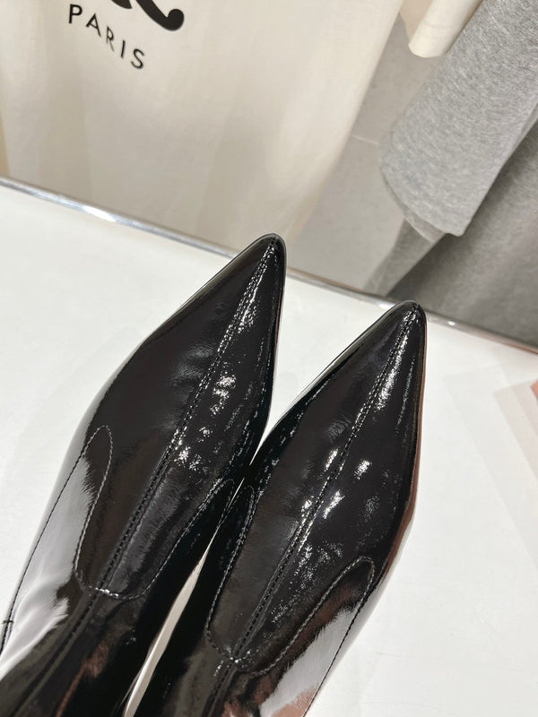 Miu Ankle Boots Pointed Toe Glossy Black Lambskin