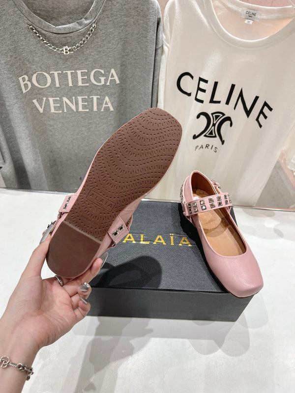 Alaila Biker Ballet Flats In Light Pink Cowhide 911432