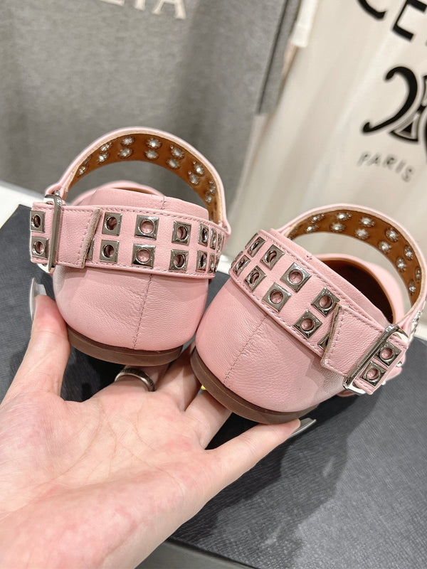 Alaila Biker Ballet Flats In Light Pink Cowhide 911432