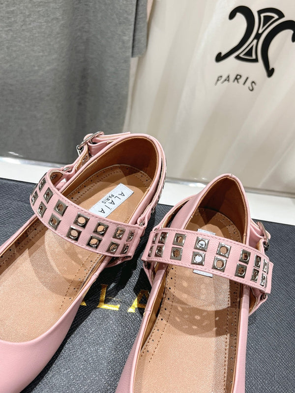 Alaila Biker Ballet Flats In Light Pink Cowhide 911432