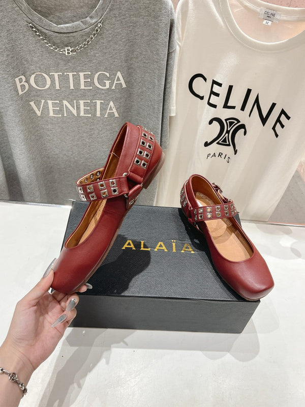 Alaila Biker Ballet Flats In Brown Red Cowhide 911440