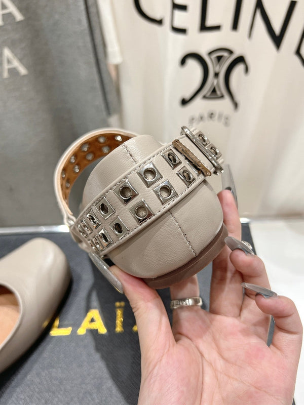 Alaila Biker Ballet Flats In Light Grey Cowhide 911442