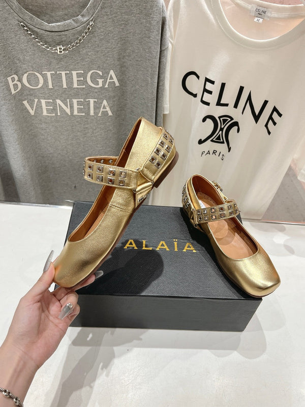 Alaila Biker Ballet Flats In Gold Cowhide 911444