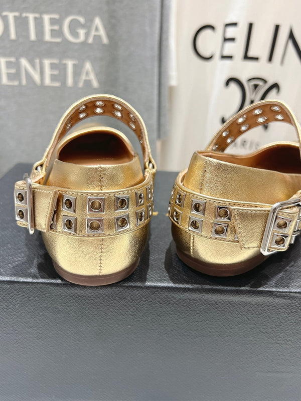 Alaila Biker Ballet Flats In Gold Cowhide 911444