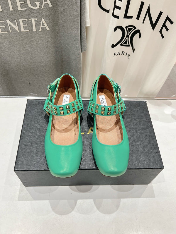 Alaila Biker Ballet Flats In Seafoam Green Cowhide 911446