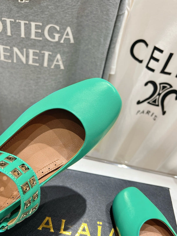 Alaila Biker Ballet Flats In Seafoam Green Cowhide 911446