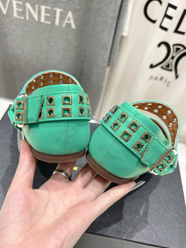 Alaila Biker Ballet Flats In Seafoam Green Cowhide 911446