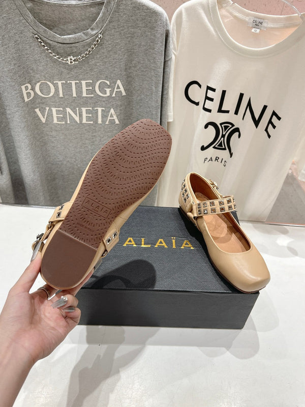 Alaila Biker Ballet Flats In Beige Cowhide 911448