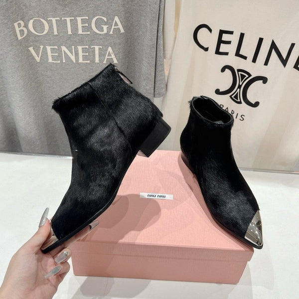 Miu Ankle Boots Black Sheepskin