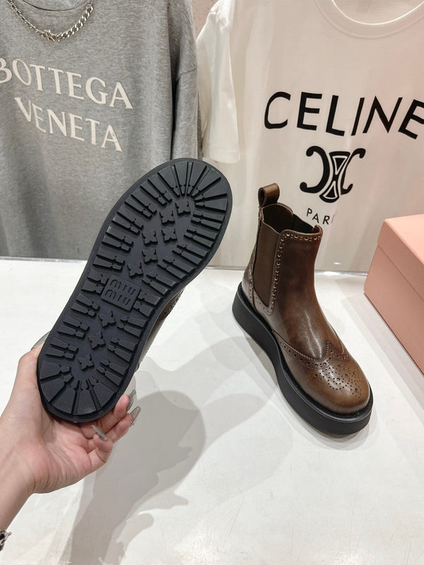 Miu Ankle Boots Coffee Brown Polished Calfskin