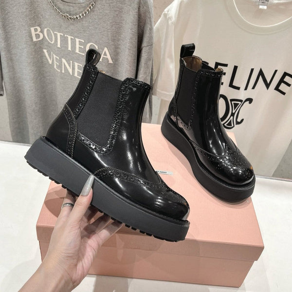 Miu Ankle Boots Black Polished Calfskin