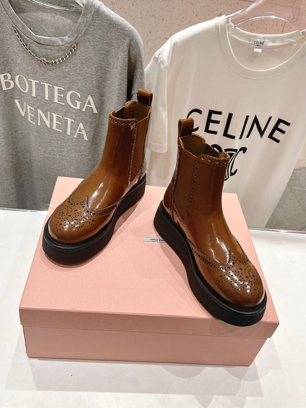 Miu Ankle Boots Caramel Brown Polished Calfskin