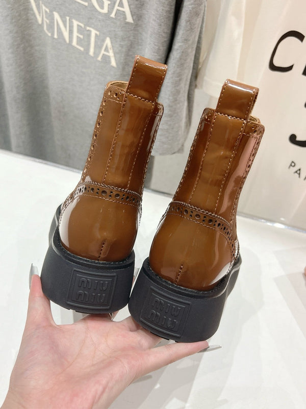 Miu Ankle Boots Caramel Brown Polished Calfskin