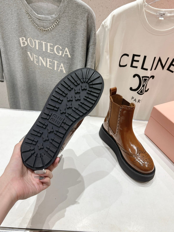 Miu Ankle Boots Caramel Brown Polished Calfskin