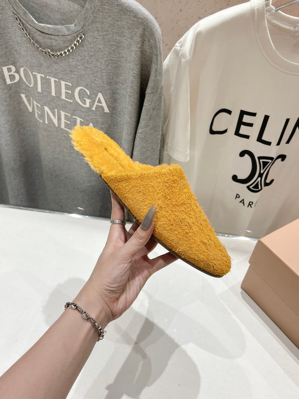 Miu Slippers Dark Yellow Imported Sheepskin