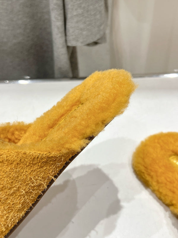 Miu Slippers Dark Yellow Imported Sheepskin