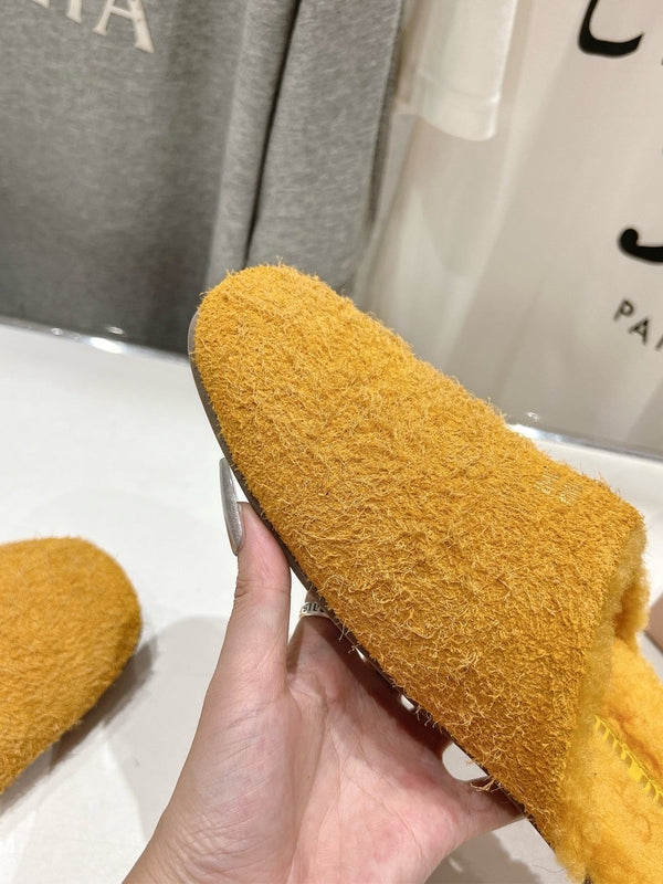 Miu Slippers Dark Yellow Imported Sheepskin