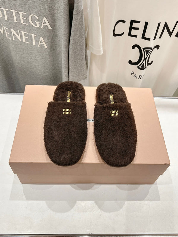 Miu Slippers Dark Chocolate Brown Imported Sheepskin