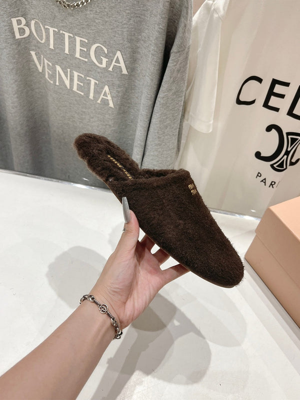 Miu Slippers Dark Chocolate Brown Imported Sheepskin