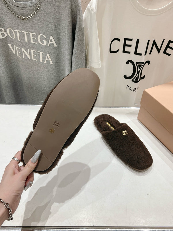 Miu Slippers Dark Chocolate Brown Imported Sheepskin
