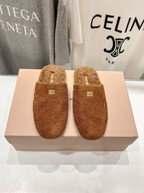 Miu Slippers Tawny Imported Sheepskin